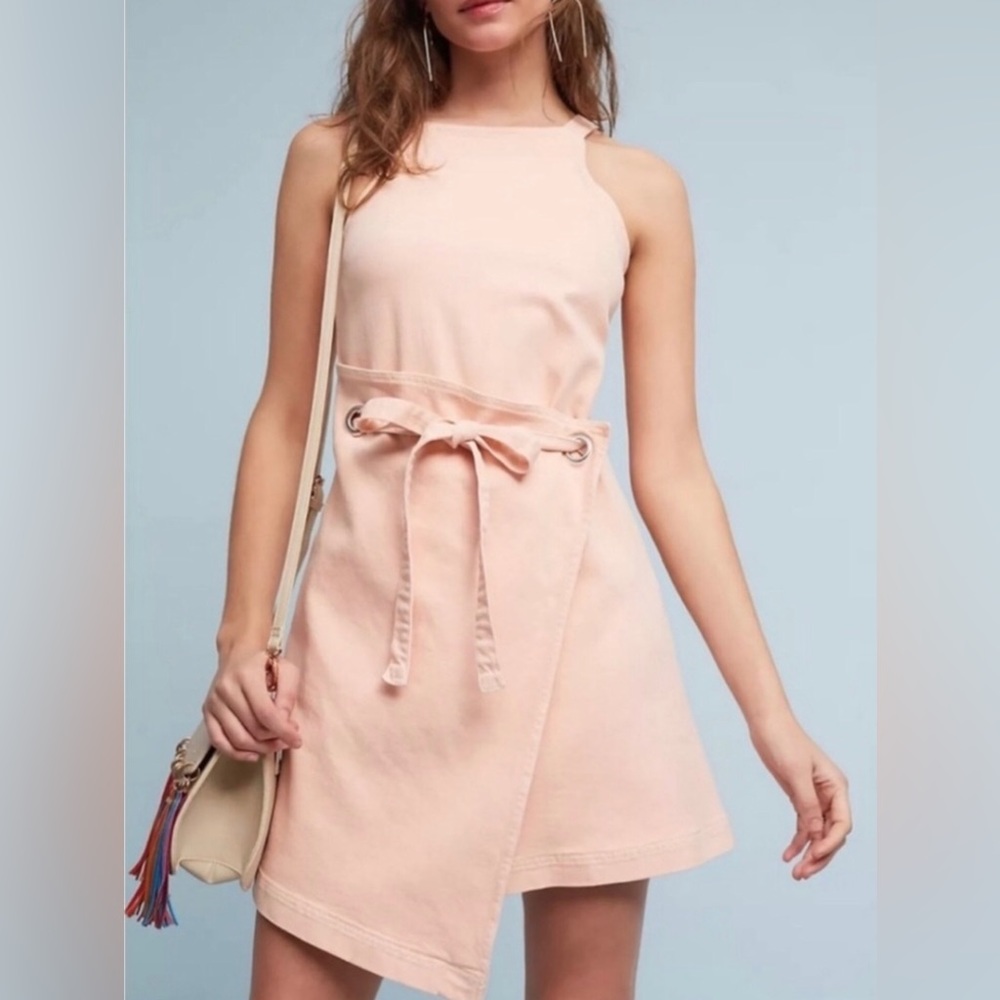 Anthropologie women’s Holding Horses Regatta Wrap  Denim dress Pink Size 14